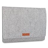 KANVASA Filz Sleeve 14 Zoll Laptop & 15 Zoll MacBook Pro - Premium Laptoptasche Hülle Laptophülle Filztasche grau mit braunem Leder - Tasche für Notebook Ultrabook von Samsung ASUS Acer Lenovo H