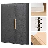 RESO Fashion Nachfüllbares Notizbuch Lined aus PU-Leder A5 Notebook liniert mit Kartenfach und Pen-Schleife, 100 g/m² Papier, 100 Blatt | 200 Seiten -Schw