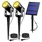Gartenstrahler Solar, T-SUN 2 Stück Solarstrahler Solarlampen für garten, IP65 Wasserdicht LED Solarlampe mit 2 Helligkeitsstufe, 3 Meter Kabe,Auto-on/off für Bäume,Sträucher,Gartenweg(Warmweiß 3000K)