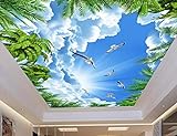 ShAH 3D-Decken-Wandtapete mit Kokosnusspalmen und blauem Himmel, Wandbildtapete, 3D-Deckenbild, Heimdekoration, Wohnzimmer, 3D-Himmel-Decke, 250 x 175