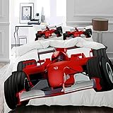 MIGAGA Bettwäsche-Set, Mikrofaser,Formel-Rennwagen mit dem Driver Automobile Motorized Sports Theme Strong Engine,1 Bettbezug 135 x 200cm+ 2 Kopfkissenbezug 80x80