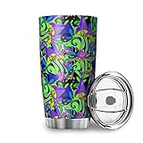 Tobgreatey 20Oz Vakuumisoliert Edelstahl Tumbler mit Klappdeckel Psychedelisch Pilz Schmetterling Auto Tumbler Tasse Multicolor 600