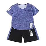 Jowowha Kinder Sport Kleidung Set Jungen Mädchen Sports Trikots Kurzarm T-Shirt und Shorts Sport Trainingsanzug Fussball Basketball Kleidung F Hell Blau 128-134