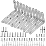 10 Stück Winkelverbinder Set, Edelstahl Winkel Klammer 90 Grad L-form Ecke Klammer, 125 mm x 75 mm Möbel Eckwinkel mit 60 Schrauben für Hölzern Regal Fenster (Silber)