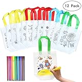 Yuccer Kinder Stoffbeutel Set, 12 PCS Tasche Zum Bemalen mit 24 Stück Graffiti Stifte Basteln Kindergeburtstag Watercolor B