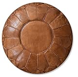 See the Good XL Echtleder Pouf - Handgefertigt - gefüllt geliefert - Ottoman Sitzsack Fußhocker Puff (Karamellbraun)