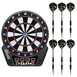 [6*WettbewerbDarts] Dartpfeile elektronische dartscheibe, Dartscheibe elektronisch Scheibe Set,6*Darts,[60] Ersatzspitzen, dartscheibe Set mit 4*LCD-Display, Netzkabel oder Batteriebetrieb