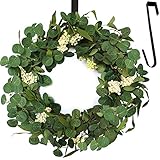 Kunstblumen Kranz, Künstlicher Eukalyptus Kranz, OrgMemory Blumenkranz, (50cm, Metallaufhänger), Grüner Kranz für Home Party Festival Hochzeitsdeko (Eukalyptusgrün)