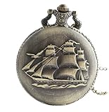 Unendlich U Retro Ancient Sailboat/Warships/Pirate Schiff mit groß Quarz Taschenuhr Halskette und Lange Kette für Damen/Herren/Mädchen/Junge/