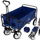 KESSER® Bollerwagen faltbar Handwagen Transportkarre Gerätewagen | inkl. 2 Netztaschen | klappbar | Vollgummi-Reifen | bis 80 kg Tragkraft transportwagen Gartenanhänger ohne Dach, Farbe:Blau/Navy