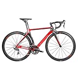 Yinhai Carbon Rennrad, T10pro 18K Carbon Faserrahmen 700C Rennrad Mit 22-Gang Ultraleichtfahrrad,Black+red 50