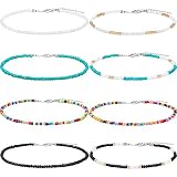 HICARER Samenkorn Choker Halskette Kleine Perlen Choker Boho Bunte Choker Halskette Kette Schmuck für Damen und Mädchen, Einstellbare 12-16 Zoll (Farbe Set 1, 8 Stücke)