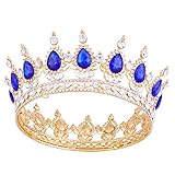 Kronen für Frauen, Vofler Queen Tiara Barock Vintage Gold Stirnband Saphir Blau Kristall Strass Haardekor Für Dame Mädchen Braut Braut Prinzessin Prom Birthday Wedding Pageant Halloween Kostüm Party