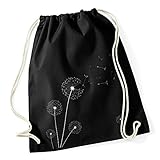 Autiga Turnbeutel Pusteblume Blume Hipster Beutel Tasche Jutebeutel Dandelion Gymsac Stringbag Drawstring schw