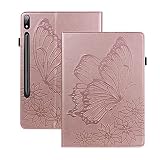 Rosbtib Hülle für Samsung Galaxy Tab S7 SM-T870/ SM-T875, PU Leder Schutzhülle mit [Standfunktion] [Kartenfächer] [Gummiband], Vintage Schmetterling Hülle für Galaxy Tab S7 11 Zoll 2020 - R