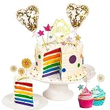 YIDOMDE 17PCS Cake Topper, Happy Birthday Cupcake Topper, Tortendeko Geburtstag Set, Geburtstag Kuchen Topper, Konfetti Ballon Papierfächer Sterne Krone Kuchendeko für Geburtstag hochzeit (Gold)