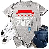 Valentinstag Tshirt Happy Valentine's Day Shirt O-Ausschnitt Kurzarm Top Shirts Damenmode Coole T-Shirts Elegant Bluse Tunika Rundhals Tshirts Tops Vintage Drucken T-S