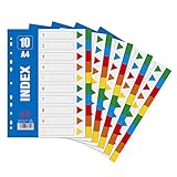 DIN-A4 Register Kunststoff 10-teiliges Ringbuchregister mit Deckblatt Universallochung Trenn-Blätter für die Ordner-Organisation im Büro 5 Pack
