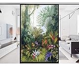 LXX Fensterfolie, Ölgemälde-Stil, Wald, Sichtschutz, statisch, Fensterfolie, Buntglas-Aufkleber, Fensterabdeckungen für Zuhause, Glas, 62 x 140