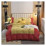 HJUYV-ERT Pure Cotton Printed Four-Piece Long-Staple Cotton Bed Sheet Pillowcase Quilt Cover King Cotton Duvet Cover (Yellow)