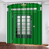 YTSDBB Verdunkelungsvorhang mit Ösen Grüne Telefonzelle B 110 x H 95 cm Thermovorhang Schlafzimmer Lichtundurchlässig Stoff Lärmschutzvorhang für Junge Mädchen Wohnzimmer Teenag