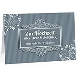 Große Glückwunschkarte zur Hochzeit XXL (A4) PERSONALISIERT - Grau Vintage Blumen - mit Umschlag/Edle Design Klappkarte/Hochzeitskarte/Glückwunsch/Ehepaar/Extra groß für viele U