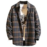 Herren Sommerhemden Kurzarm Hemd Braunes Coole Signum Jupiter Kurz Unifarben Umschlagmanschett Freizeithemd Herren Casual Fashion Plaid Druck lose Revers Langarm Shirt Tops B