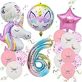 Conruich Einhorn Geburtstagsdeko Mädchen, 6 Jahre Kindergeburtstag Deko, Luftballon 6. Geburtstag Einhorn Pastell, 3D Riesen Ballons Zahl 6, Einhorn Partyzubehör für Baby Mädchen Geburtstag