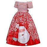 Banbry Mädchenkleider 4-15 Jahre Kinder Baby Mädchen Weihnachtsmann Print Xmas Prinzessin Kleid Weihnachten Formale Kleid Kurzarm Festzug Ballkleider Kinder Eleg