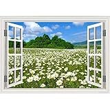 Gefälschtes Fenster, Blumenfeld Landschafts Bild auf Leinwand,Leinwand Gemälde Wanddeko für Schlafzimmer Wohnzimmer Flur Wandbilder 30x45cm(12x18in) R