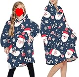 Tragbare Decke/Sweatshirt Hoodie für Damen und Herren, Mädchen und Jungen, Übergröße, doppelter Fleece/Plüsch Cartoon Kapuzenpullover, mit Warmer Fronttasche (Santa Claus,Child)