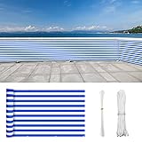 Jabtraxx Balkon Sichtschutz Balkonabdeckung, 90x500cm, HDPE 165g/㎡, Leicht Transparent Wind und UV-Schutz Wetterfest, mit Aluminiumschnallen, Kabelbinder und PE-Seil (Blau-Weiß Gestreift)