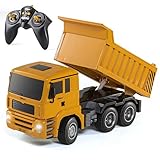 Top Race Ferngesteuerter Muldenkipper Spielzeug, Kipplaster mit Licht und realistischem Motorsound, 6-Kanal funktionsfähiger RC Traktor für Kinder von 3, 4, 5, 6, 7 Jahren, Baustellenfahrzeug