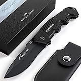 BERGKVIST® K10 Klappmesser (Zweihandmesser) - scharfes Taschenmesser für Outdoor & Survival mit Schleifstein & Tasche - Mitführen in Deutschland erlaub