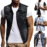 HUYURI Herren Weste Denim Vest Jeansweste Männer Jeansjacke ohne Ärmel in angesagten Farben Herren Denim Weste Zerreißendes Deko Fashion Casual Jeansweste für F