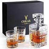 Oskar of Sweden | Premium Whisky Karaffe Set | Whiskey Dekanter Flasche und 2 Gläser | 3-teilig | Bleifrei Kristallglas | Geschenkset | Geschenk für M