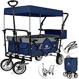 KESSER® Bollerwagen faltbar GT9000 mit Dach Handwagen Transportwagen | inkl. 2X 3-Punkt Gurtsystem| klappbar | Vollgummi-Reifen | bis 80 kg | Vorder- und Hinter-Bremse | + Tragetasche, Blau/G