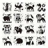 AirSMall 16 STK Tiermalerei Schablone Set Zeichenschablonen Strauß Koala Kunststoff Malschablonen Wandgestaltung Kunstwerkzeuge für Kinder Geschenke Scrapbooking Fotoalbum Wand Möbel T-Shit DIY