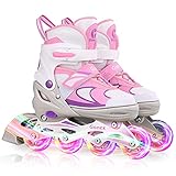 Gonex Inliner für Kinder mit Einstellbarer Größe, 4 Größenverstellbare Inliner Skates für Mädchen Jungen, Inliner Kinder PU, Inline Skates mit leuchtenden R