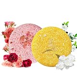 100% Vegan Shampoo Bar fürs Haar 2 Stücke Festes Shampoo Haarseife Naturkosmetik für Behandeltes Trockenes Geschädigtes Haar für Damen Herren (Rose und Jasmin)