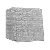 Queiting 10 Stück 3D Wandpaneele Selbstklebend Ziegel wasserdichte Wandverkleidung Wandaufkleber Ziegelstein für Badezimmer Wohnzimmer Küchen usw 70x77cm(Grau)