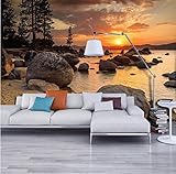 Naturlandschaft Sonnenuntergang Einbruch der Dunkelheit Flusslandschaft Fototapete für Schlafzimmer Wohnzimmer Wanddekor Vlies Maßgeschneiderte 3D Tapete-250cmx175cm(98,4x68,9inch)