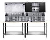 Ondis24 Werkstatt Werkstatteinrichtung 240cm Komplettset mit LED und Bluetooth Lautsprechern, inkl. versenkbare Steckdosenleiste grau Werkbank Werkzeugschrank Lochw