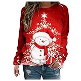 Weihnachten Pullover Damen Christmas Rentiermuster Weihnachtspullover Familie Set Xmas Reindeer Drucken Strickpullover Unisex Sweater Teenager Mädchen Langarmshirts Hoodie Pulli Sweatshirt Ob