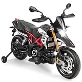 DREAMADE Kindermotorrad, Kinder Elektrofahrzeug mit Stützrädern & Licht & Musik, Elektrisches Kindermotorrad mit Schlüssel, Kinderfahrzeug 25kg belastbar (Farbe2)