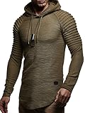 Leif Nelson Herren Kapuzenpullover Slim Fit Baumwolle-Anteil Moderner weißer Herren Hoodie-Sweatshirt-Pulli Langarm Herren schwarzer Pullover-Shirt mit Kapuze LN8128 Khaki M