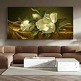 GUDOJK leinwand Bilder wandbild Magnolien auf Leinwand Gemälde an der Wand Kunst Poster und Drucke Klassische Blumen Kunst Bild Dekoration-16x32