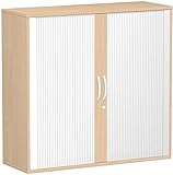 Querrollladenschrank, Rolladenschrank Aktenschrank, Büroschrank aus Holz, Oberboden 25 mm, mit Standfüßen, abschließbar, 1200x425x1182, Silber/Buche, Geramöb