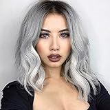 Perücke Grau Ombre Kurz Bob Lockige Welle Haare Synthetische Perücke für Frauen Hitzebeständig Cosplay Halloween Party von Beweig