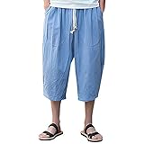 FIRSS Herren Casual Slim Sporthose Wadenlange Leinenhose Baggy Haremshose Herren Pluderhose aus Baumwolle und Leinen in Übergröße 7 Minuten H